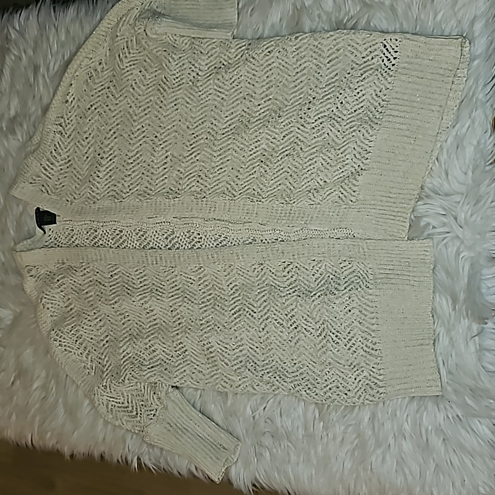 Tahari Off-White Crochet Knit Cardigan | Size Medium